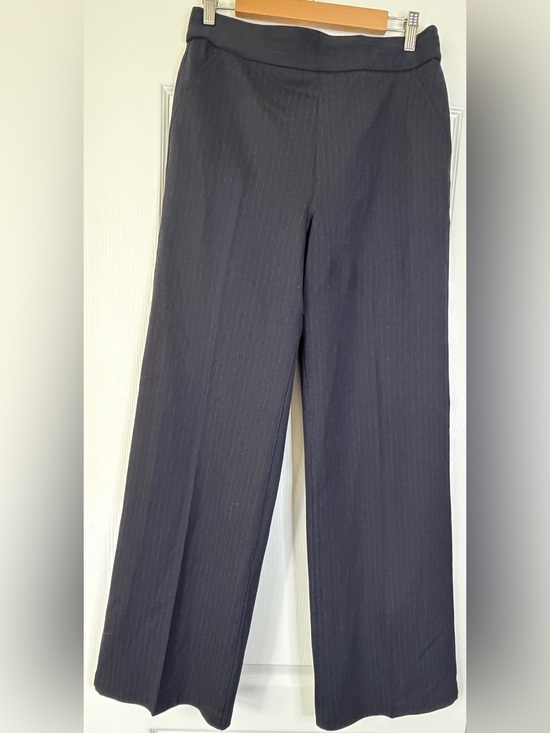SPANX Pants - Spanx Perfect Pant Wide Leg Pull On Black Pinstripe Shaping Career Pants L